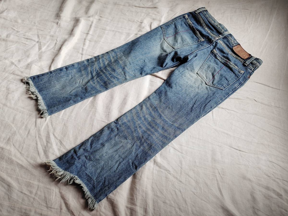 LGB ルグランブルー デニム パンツ アシンメトリー 裾カットオフ バッファローボタン USED ダメージ 加工 インディゴ 25 レディース ★6