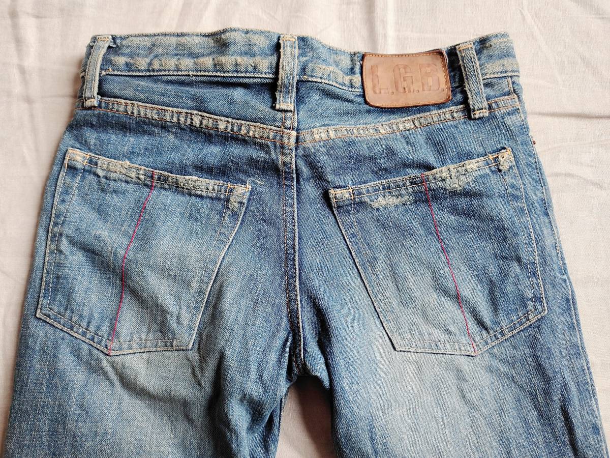 LGB ルグランブルー デニム パンツ アシンメトリー 裾カットオフ バッファローボタン USED ダメージ 加工 インディゴ 25 レディース ★6