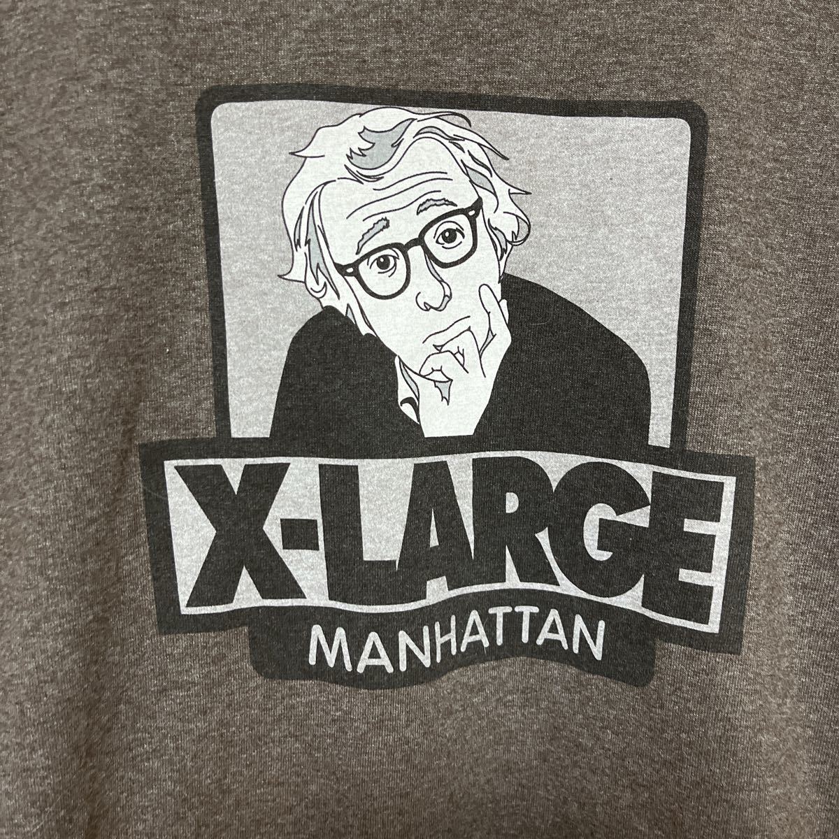 美品 米国製 X-LARGE Manhattan エクストララージ ウッディーアレン プリントリンガーTシャツ Mサイズ 茶系 Woody Allen 映画マンハッタン_画像3