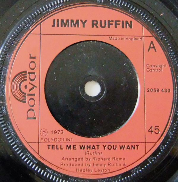 英国盤■SOUL/DISCO 45 Jimmy Ruffin / Tell Me What You Want / Going Home [ Polydor 2058 433 ]'74_画像2