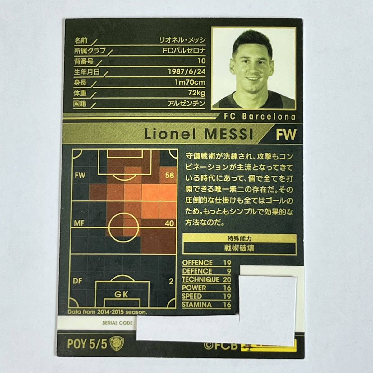♪♪WCCF 15-16 POY リオネル・メッシ Lionel Messi Barcelona ♪三点落札で普通郵便送料無料♪_画像2