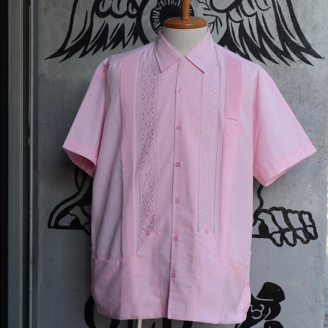 サイズ40 Estrella Standard 半袖キューバシャツ ライトピンク色 S/S GUAYABERA REJILLADA（ESG-101S-LP-2）メキシコ 民族シャツ
