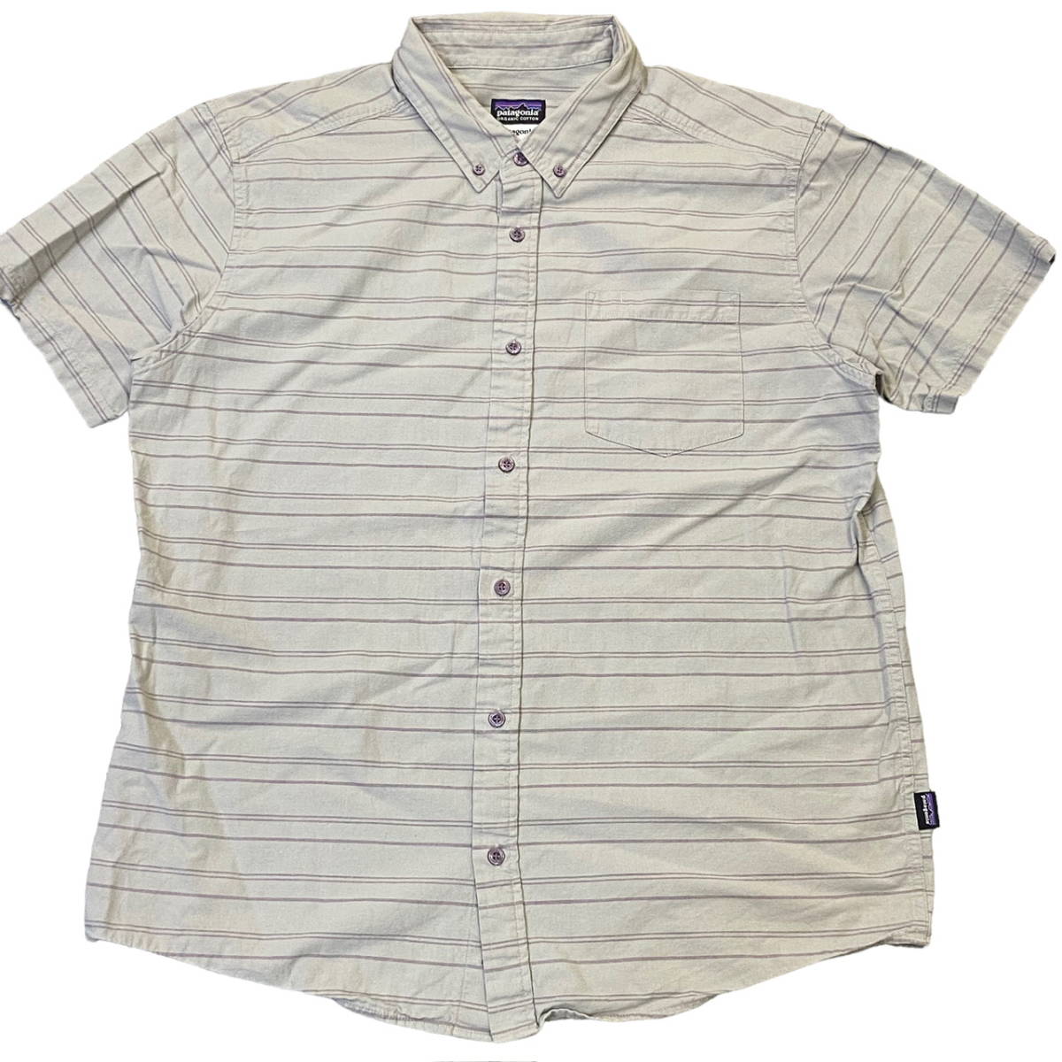 patagonia ORGANIC COTTON 半袖 ボタンダウンシャツ L ストライプ BDシャツ 2015年製 パタゴニア オーガニックコットン 54120_画像1