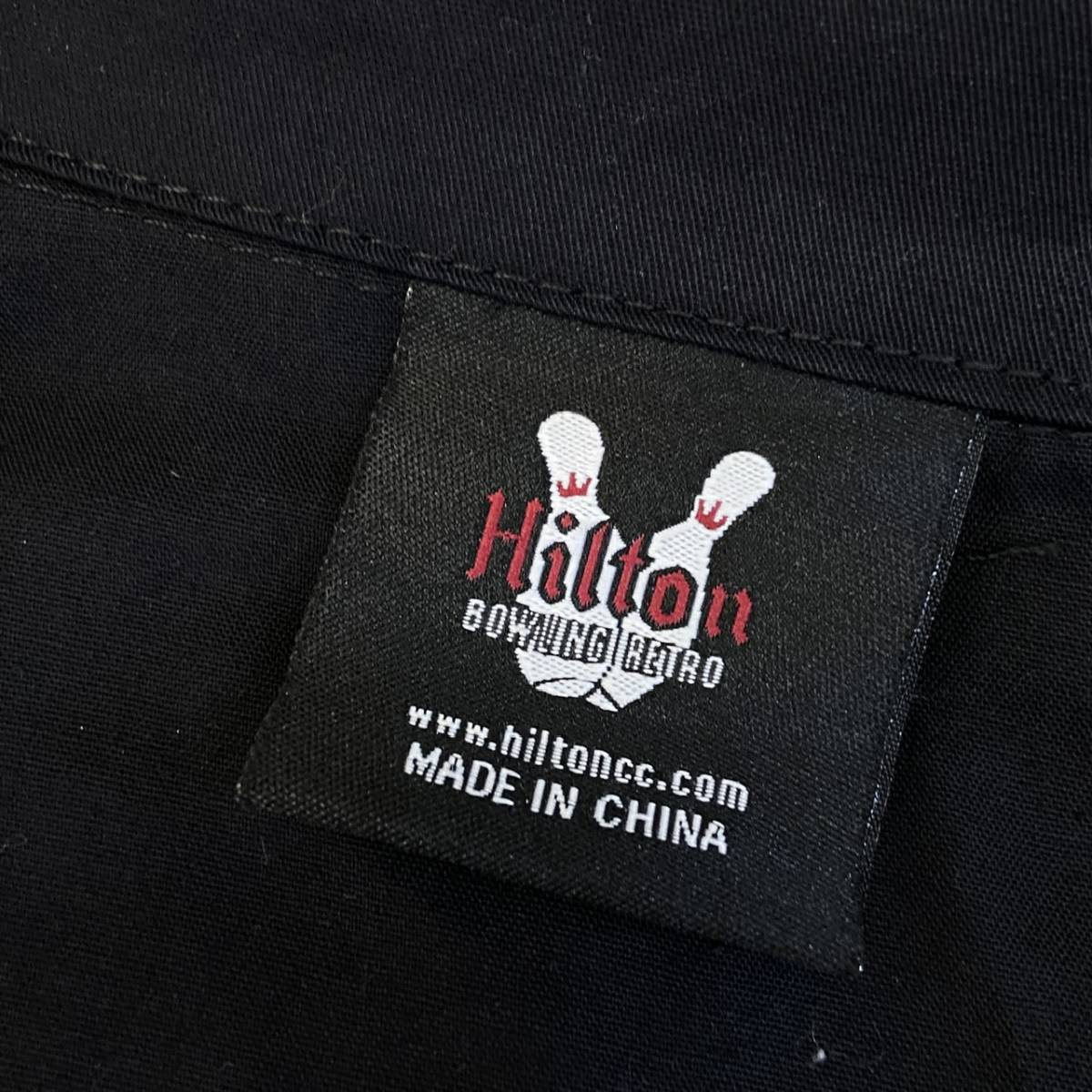 Hilton ヒルトン ボーリングシャツ L ブラック×イエロー 刺繍 開襟 ボックス型 半袖 シャツ ボウリングシャツ ヴィンテージ_画像4