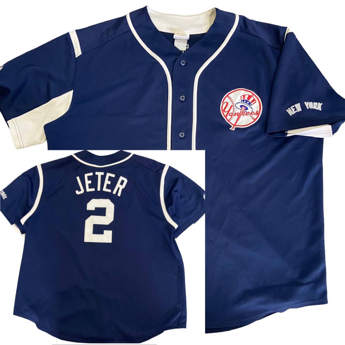 New York Yankees ヤンキース ベースボールシャツ MLB ニューヨーク JETER 2 majestic ユニフォーム ナンバリング 半袖 ゲームシャツ