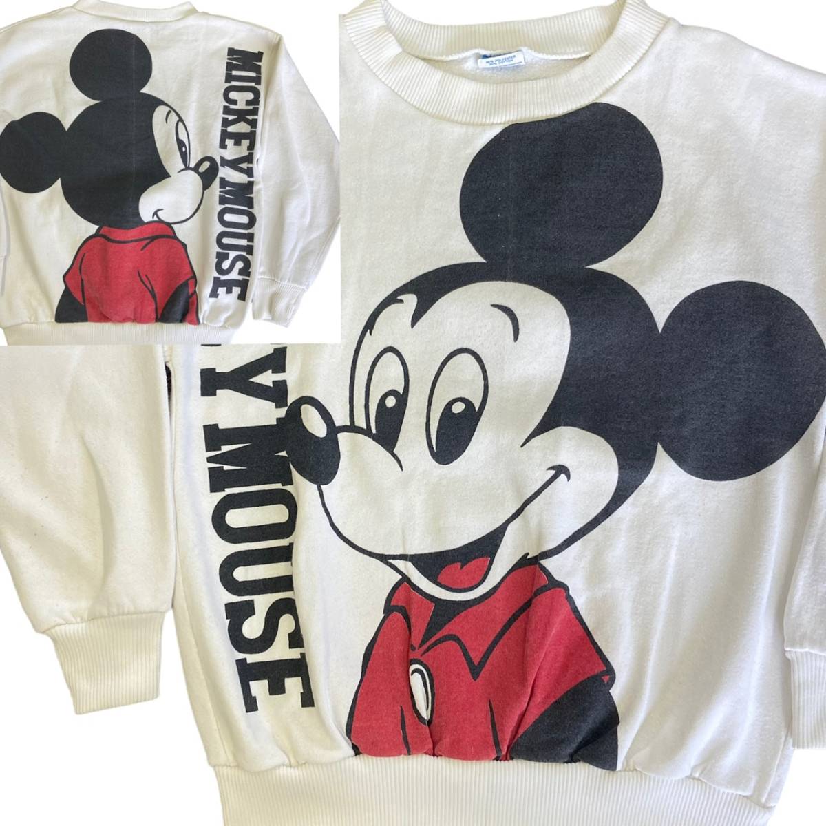 90s USA製 Disney Mickey Mouse スウェット トレーナー S ホワイト ビッグ 両面プリント ミッキー マウス ミッキー ディズニー