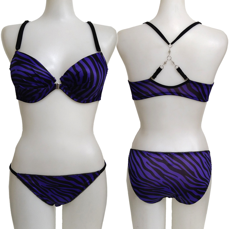 * Zebra pattern back see . front hook bla& shorts B70 purple × black 