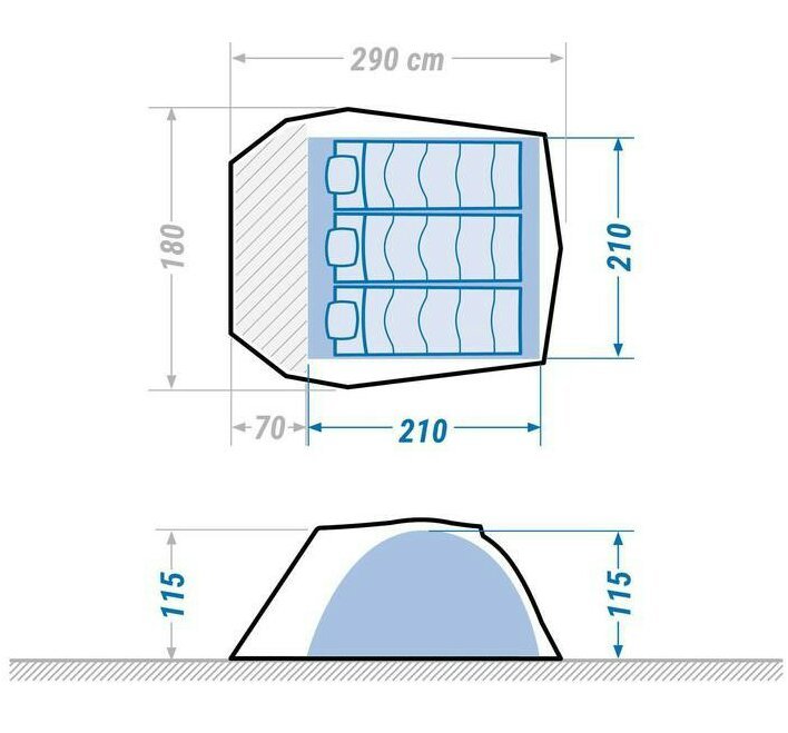     原文:★フランス Quechua ケシュア 3人用 遮熱・遮光 SPF50+ 広々 軽量コンパクト