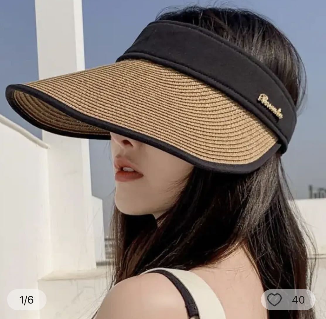 サンバイザー UVカット 日焼け防止 ストローハット 麦わら帽子