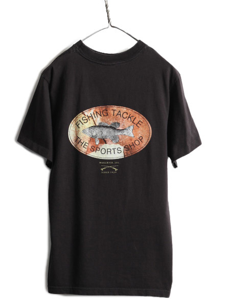 90s USA製 ■ ウールリッチ 両面 プリント 半袖 Tシャツ メンズ S / 古着 90年代 WOOLRICH 黒 イラスト フィッシング ロゴ ヘビーウェイト