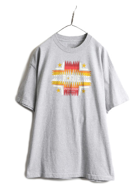 ■ ペンドルトン プリント 半袖 Tシャツ メンズ L / 古着 PENDLETON プリントT 企業 ビール ネイティブ チーフジョセフ ヘビーウェイト 灰_画像1