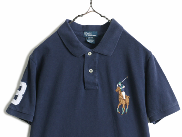 ビッグポニー ■ ポロ ラルフローレン 鹿の子 半袖 ポロシャツ ボーイズ L キッズ 160cm メンズ XS 程/ 古着 POLO 半袖シャツ 紺 ネイビー_画像2