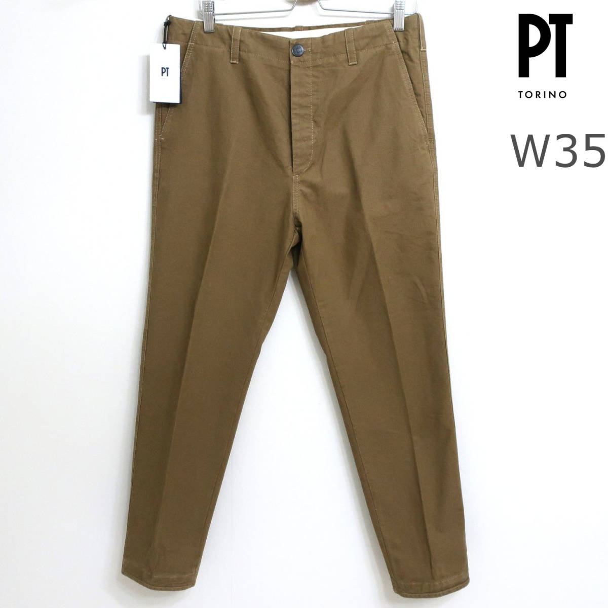  new goods unused PT TORINO men's Italian chino bread cutting return pocket slacks tapered pants PT01 Brown khaki W35 XL 2L