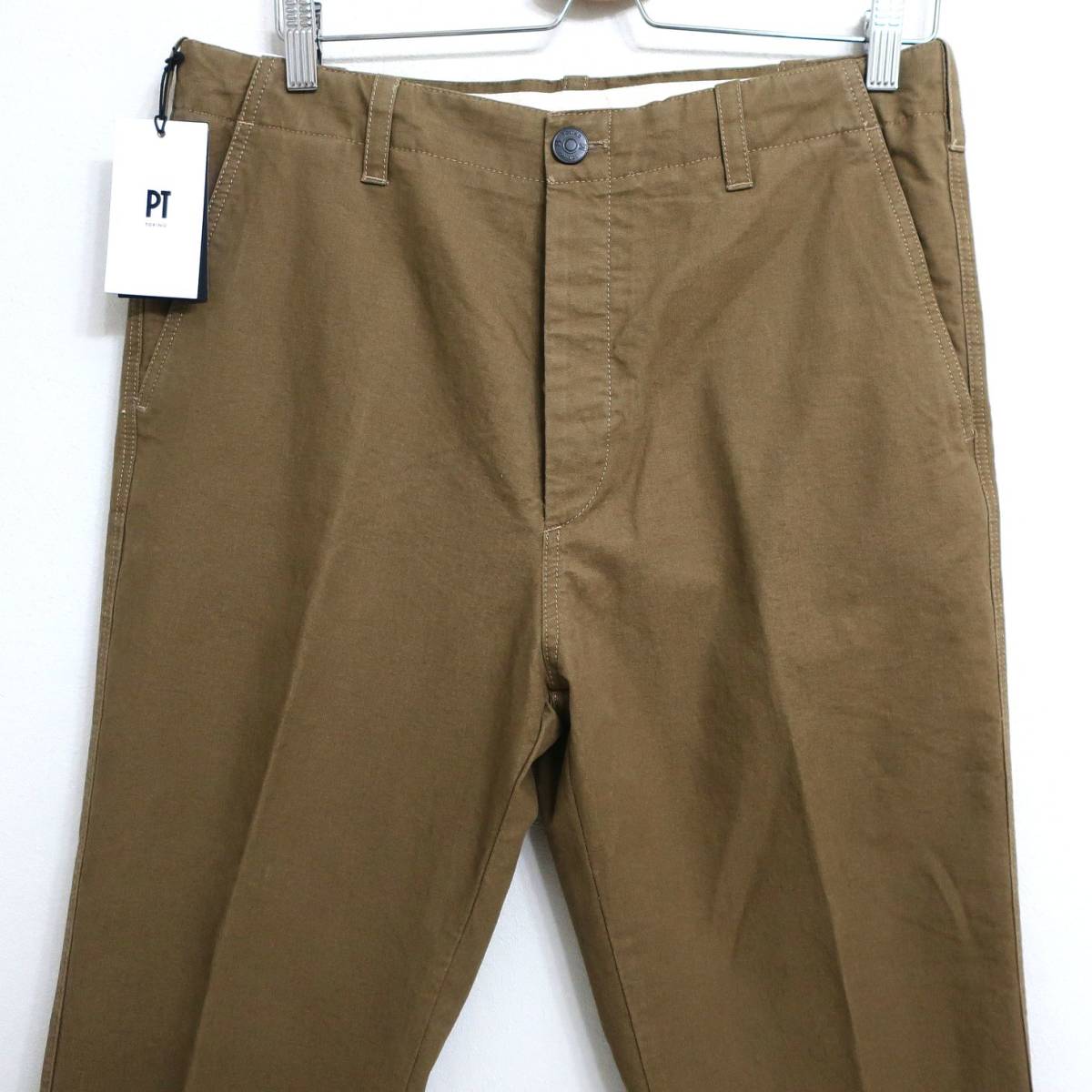  new goods unused PT TORINO men's Italian chino bread cutting return pocket slacks tapered pants PT01 Brown khaki W35 XL 2L