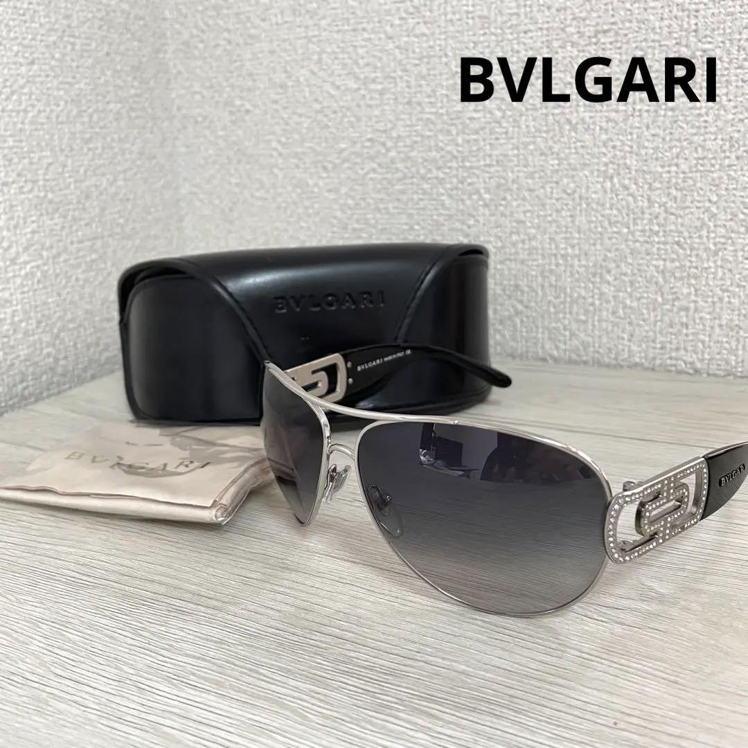 美品 BVLGARI ブルガリ 6012 サングラス ティアドロップ ブラック ストーン 眼鏡ケース付き グラデーション ユニセックス