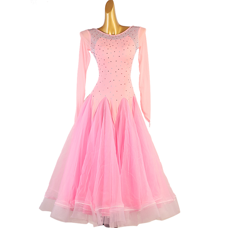 新品　レディース社交ダンスモダンドレス　新入荷　競技試合ドレス　サイズセミオーダー可　ライトストーン飾り　可愛いピンク