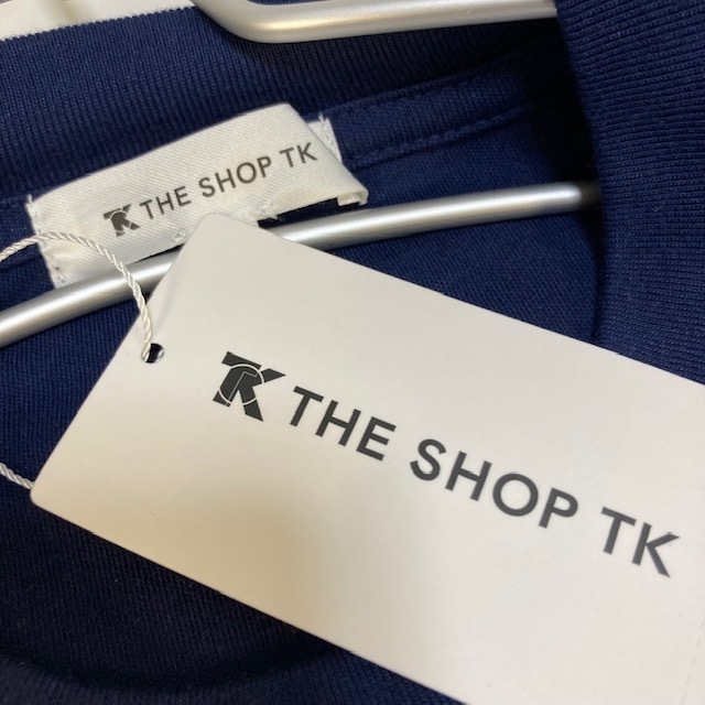 ★新品 THE SHOP TK タケオキクチ 【1枚着で活躍！】サテンテープTシャツ L ネイビー 紺★_画像5