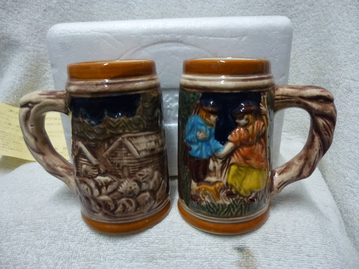 * new goods unused storage goods . bamboo beer mug 2 piece set ceramics made in Japan * beer cruise \'96
