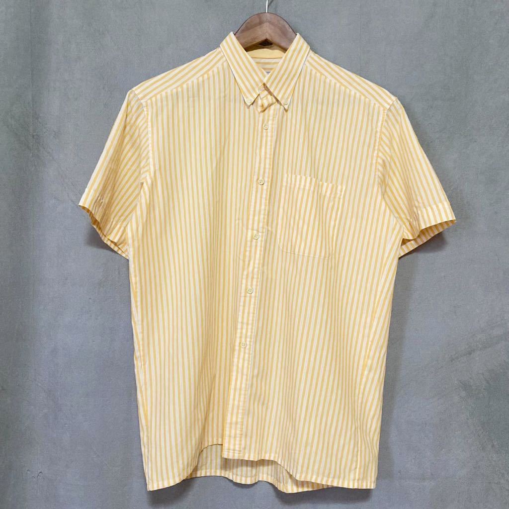 Wesley France 80's vintage フランス製 コットン ストライプ 小襟 BD 半袖 シャツ size.3 (M〜L) イエロー old フランス古着