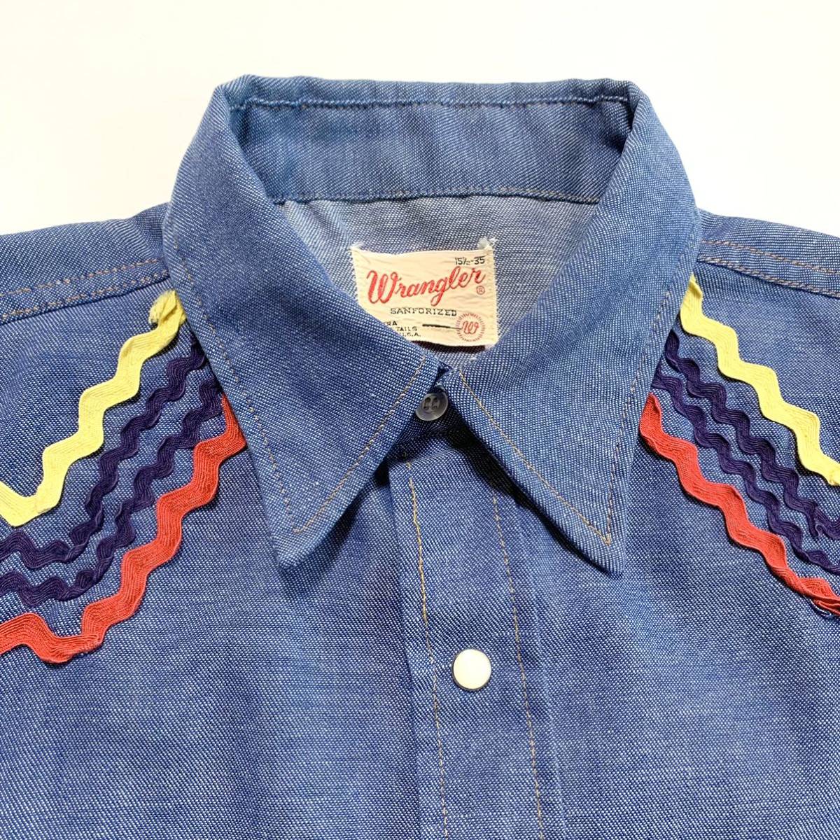 ☆ラングラー Wrangler 70s ヴィンテージ スナップボタン デニム シャンブレー ウエスタン シャツ USA製 古着 vintage アメリカ製 アメカジ_画像3