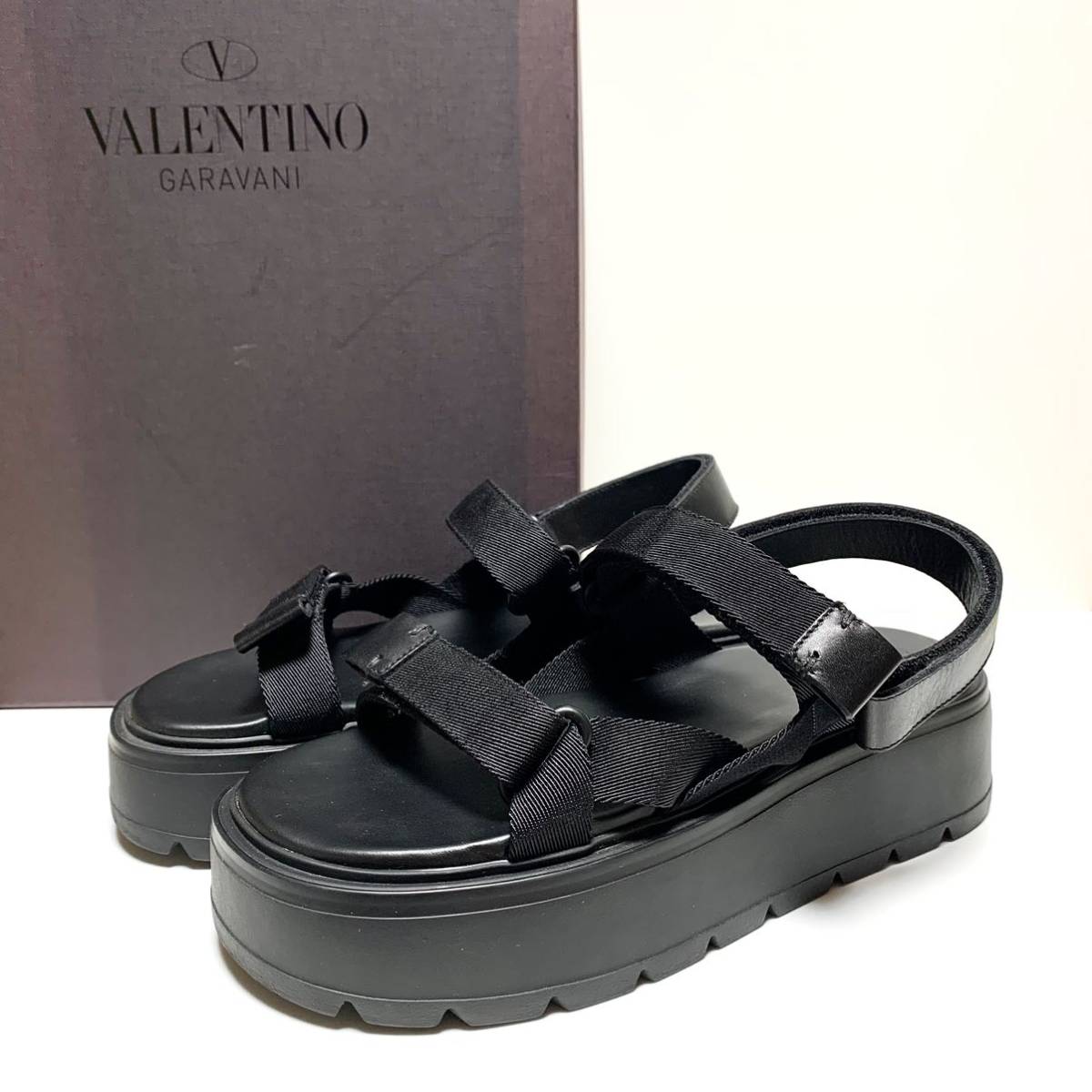 ☆美品 ヴァレンティノガラヴァーニ VALENTINO GARAVANI 厚底 プラットフォーム ストラップ サンダル 黒 size 42 イタリア製 バレンチノ