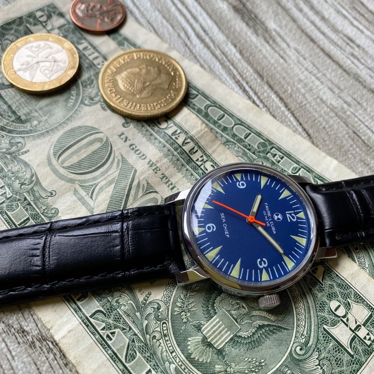 【紳士的】★送料無料★ ファーブルルーバ Favre-Leuba メンズ腕時計 ブルー 手巻き ヴィンテージ アンティークの画像5