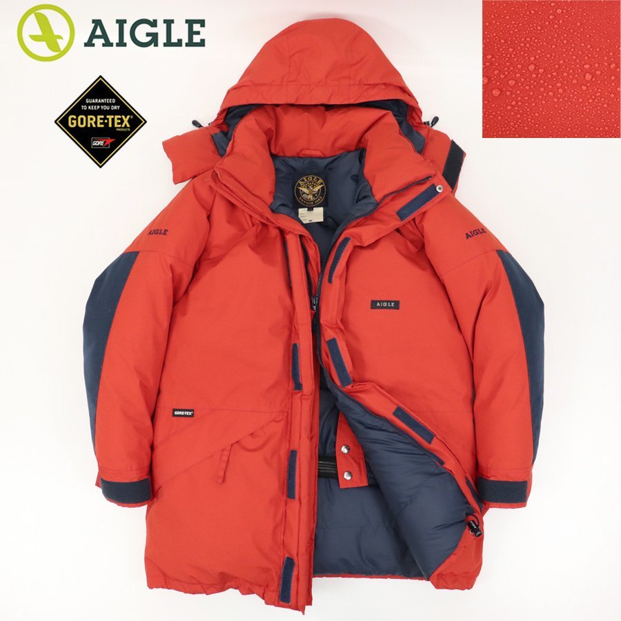 極暖！ 相場価格￥93,500- 美品 AIGLE エーグル GORE-TEX ゴアテックス 撥水 ダウンジャケット 赤 レッド M JP:L パーカ メンズ-_画像1