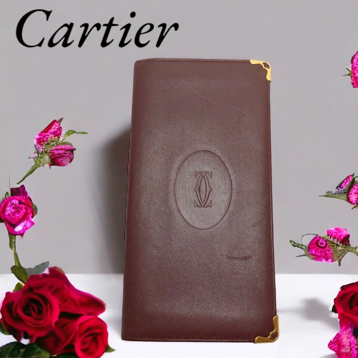 Cartier カルティエ マストライン 札入れ ボルドー 金具 長財布 レザー