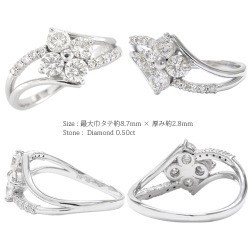 指輪 四葉のクローバー pt900 ダイヤモンド リング 0.5ct プラチナ900 フラワーモチーフ 花 レディース アクセサリー_画像3