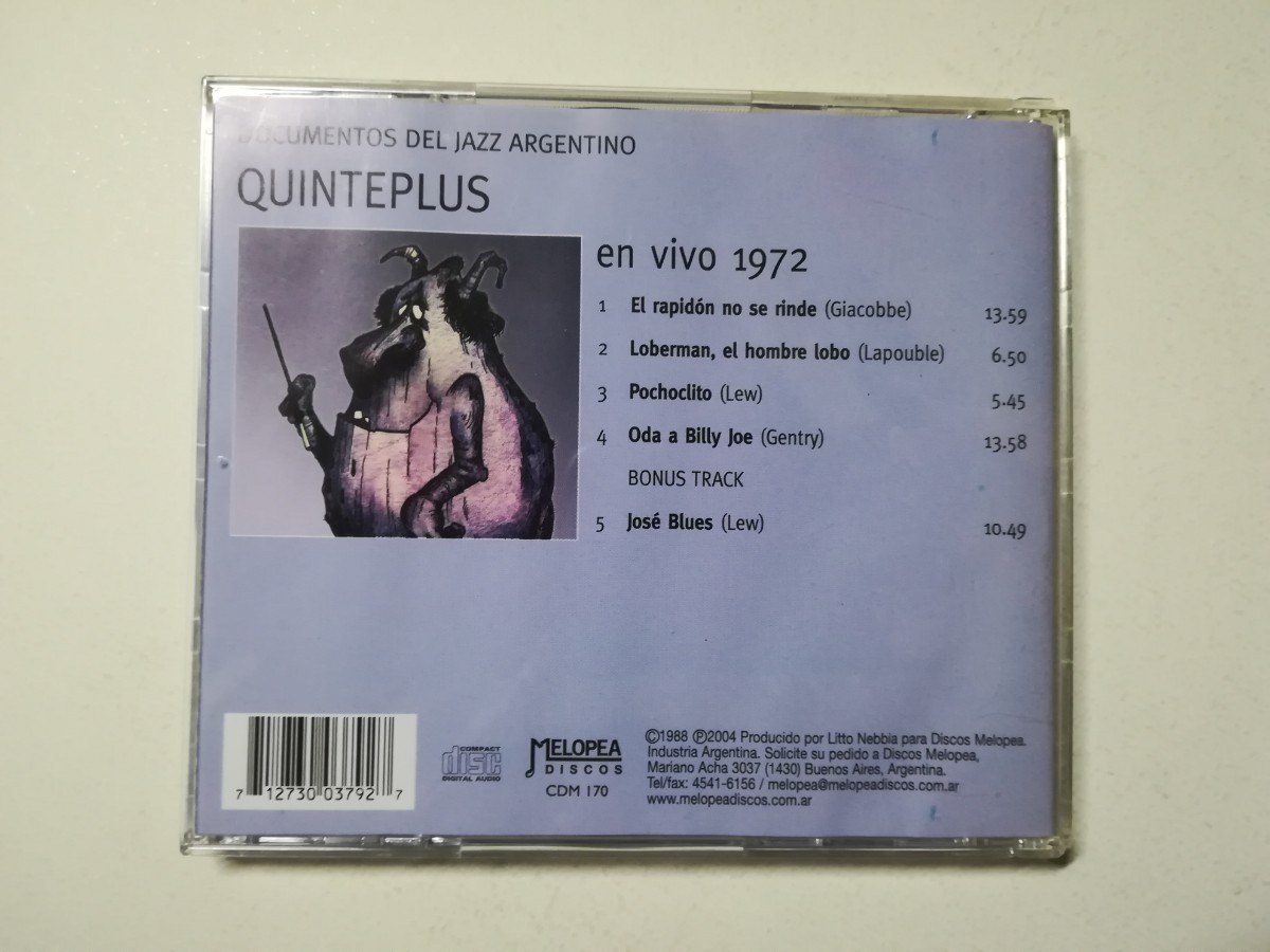 【CD】Quinteplus - En Vivo 1972 (1972年音源) 2004年アルゼンチン盤 アルゼンチンジャズロック/レアグルーヴ の画像2