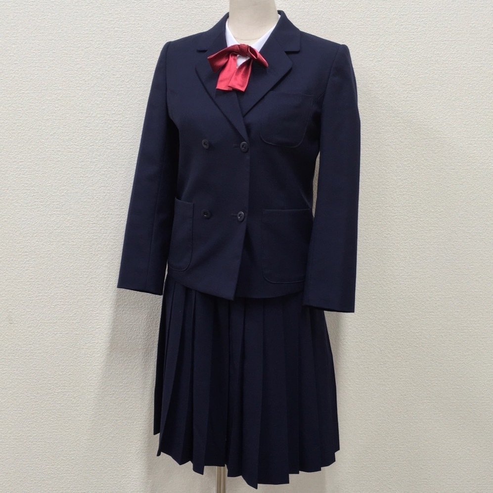 AT397 (中古) 女子学生服 5点セット /160A/W72/ブレザー/ベスト/吊りスカート/ブラウス/リボン/OLIVEdesOLIVE/制服/学生服/中学校/高校