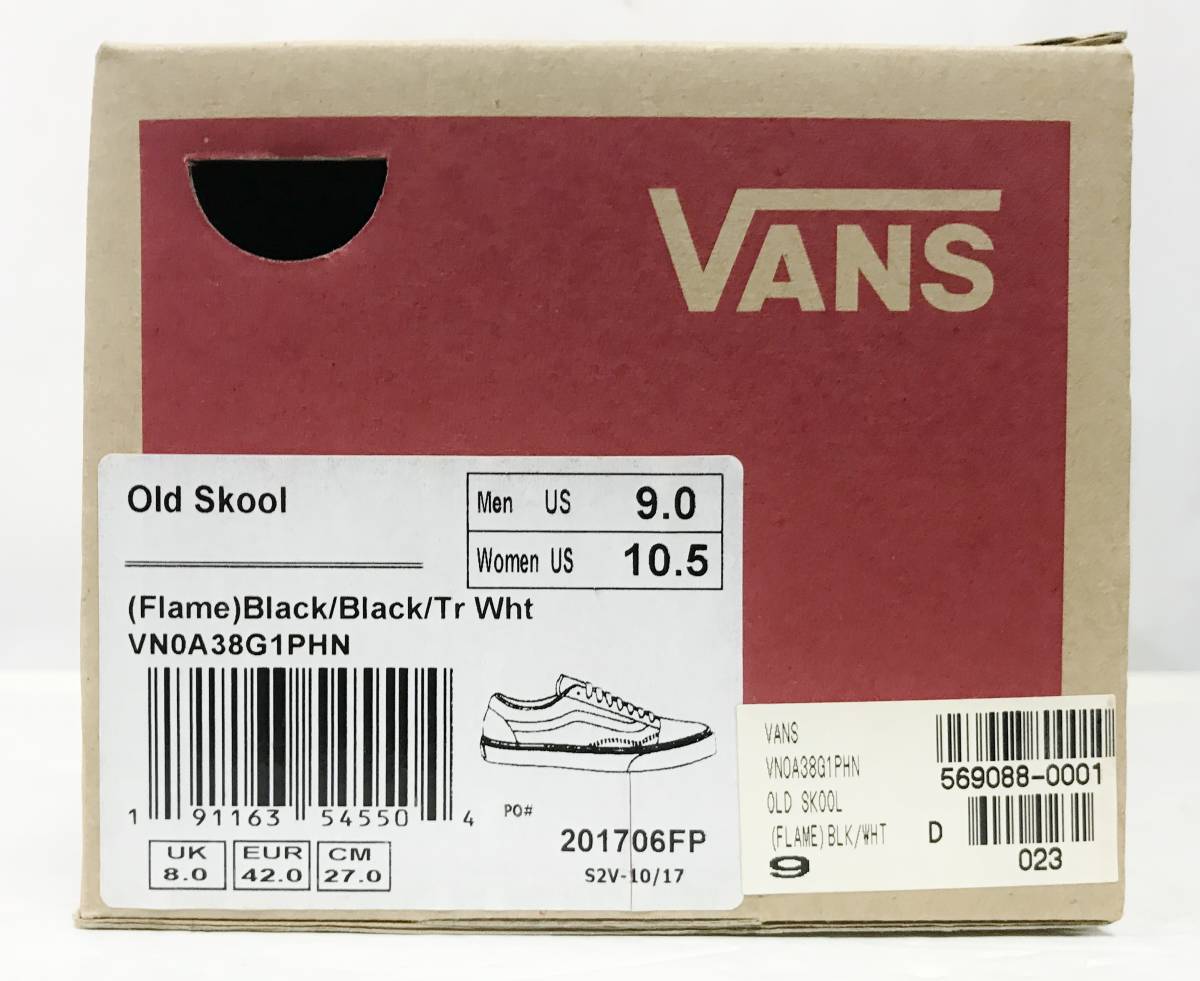 VANS OLD SKOOL FLAME BLACK/TRUE WHITE US9/27cm バンズ オールドスクール フレイム ブラック ファイヤー スニーカー シューズ 靴 の画像10