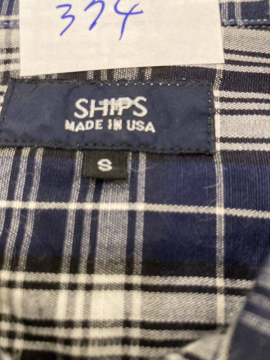 №374シップス米国製紺チェックレギュラーカラーシャツS_画像3