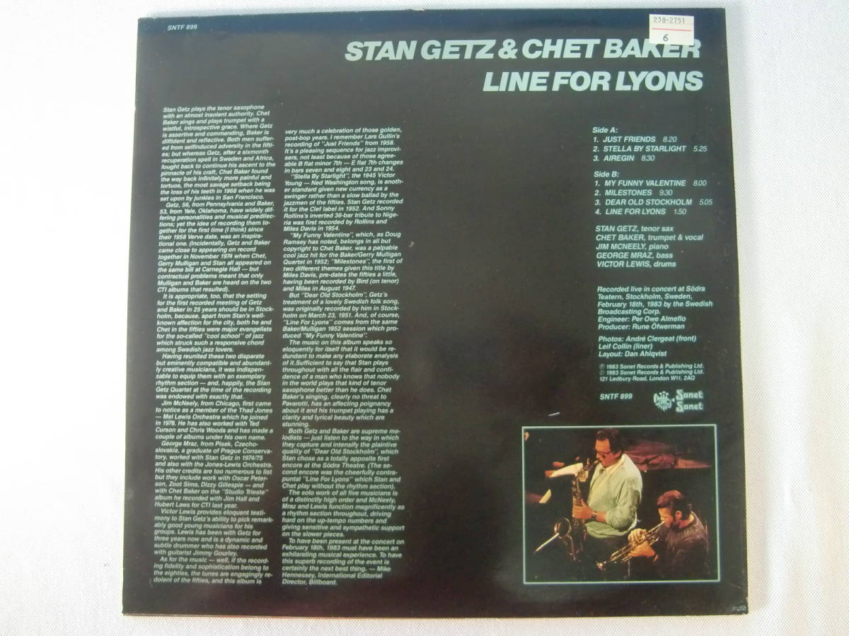 STAN GETZ スタン・ゲッツ & CHET BAKER チェット・ベイカー 　/ LINE FOR LYONS　- George Mraz - Victor Lewis - Jim McNeely - Sonet_画像2