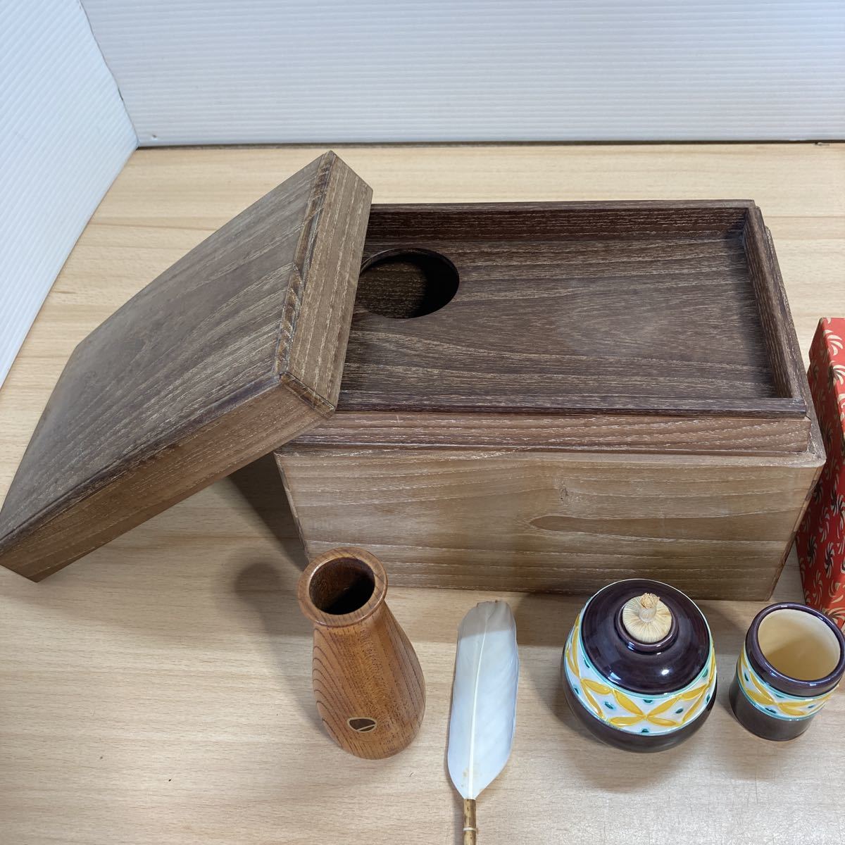 本桑茶箱? 茶箱 幅14.7cm ×奥行21.6cm ×高さ13.7cm/振出し 振出巾筒