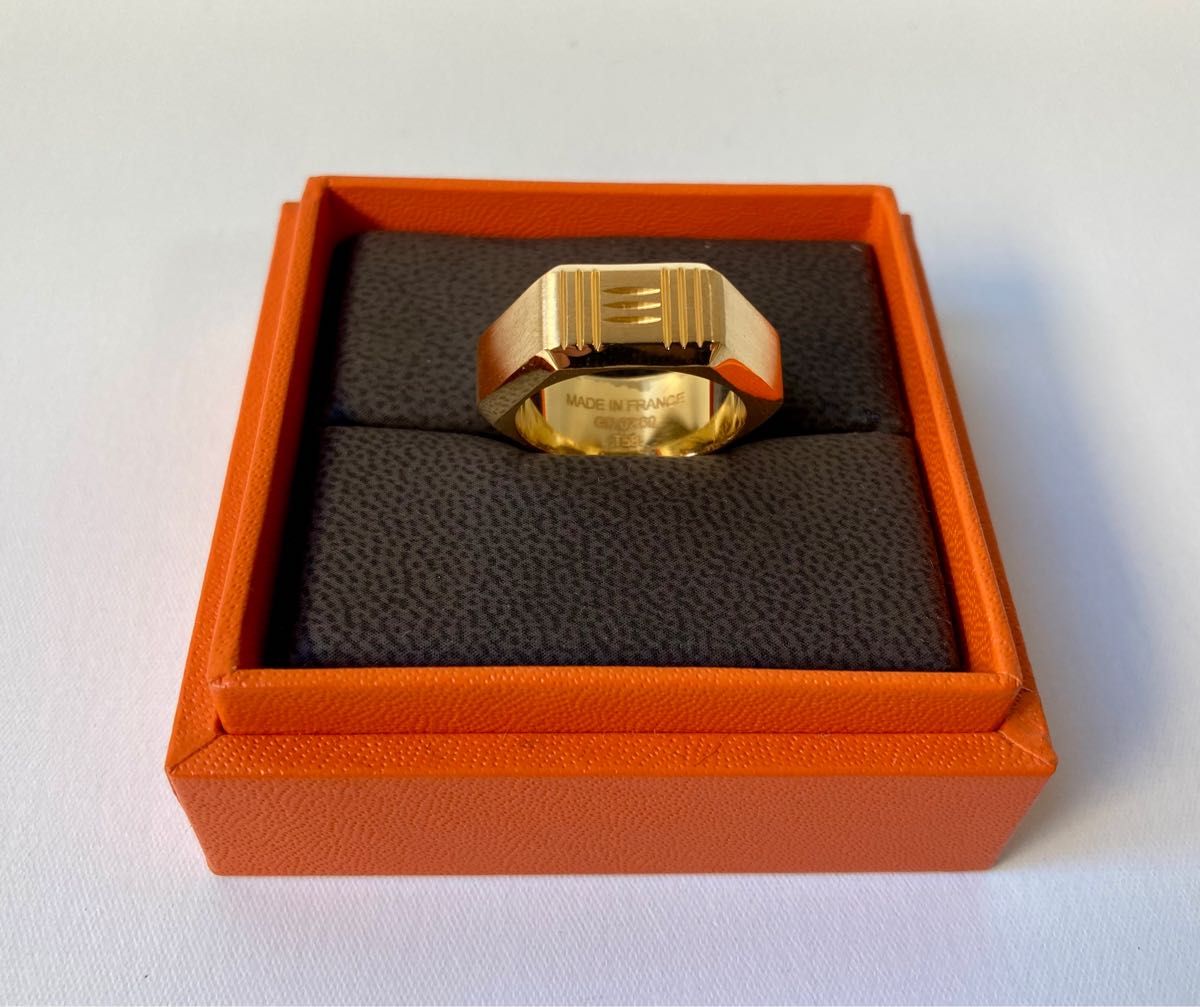 HERMES エルメス 希少 ツールボックス Hロゴモチーフ イエローゴールド ステンレスリング SS