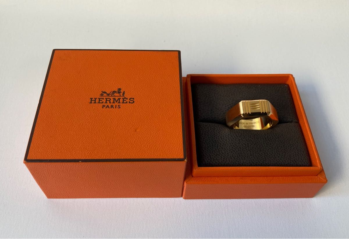 HERMES エルメス 希少 ツールボックス Hロゴモチーフ イエローゴールド ステンレスリング SS