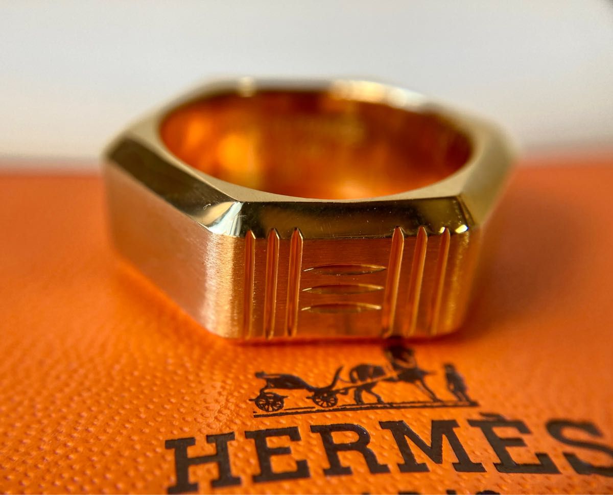 HERMES エルメス 希少 ツールボックス Hロゴモチーフ イエローゴールド ステンレスリング SS