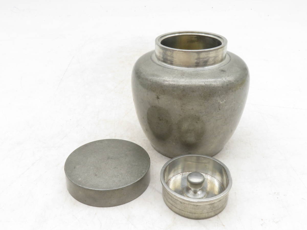 K3284 蔵六造 蔵六居 古錫製 茶入れ 茶心壺 茶壺 茶筒 在銘 刻印 錫器