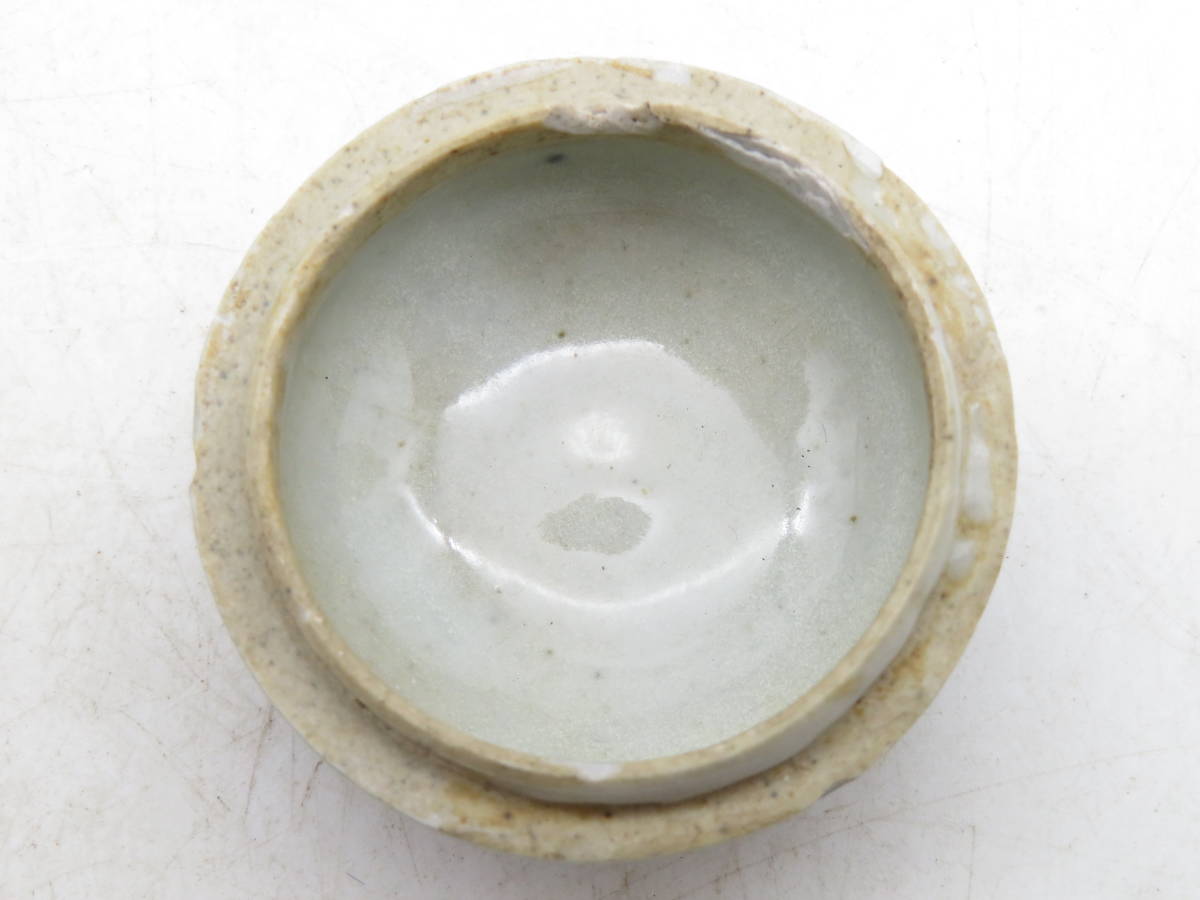 K3644 古染付青華香合合子花鳥図箱付け古陶磁工芸時代物古美術香道具