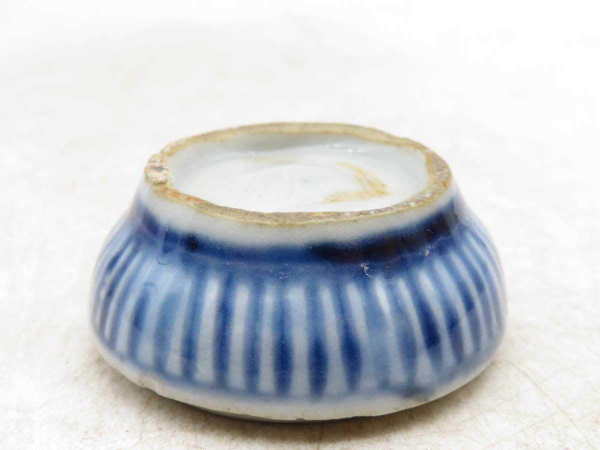 K3644 古染付青華香合合子花鳥図箱付け古陶磁工芸時代物古美術香道具