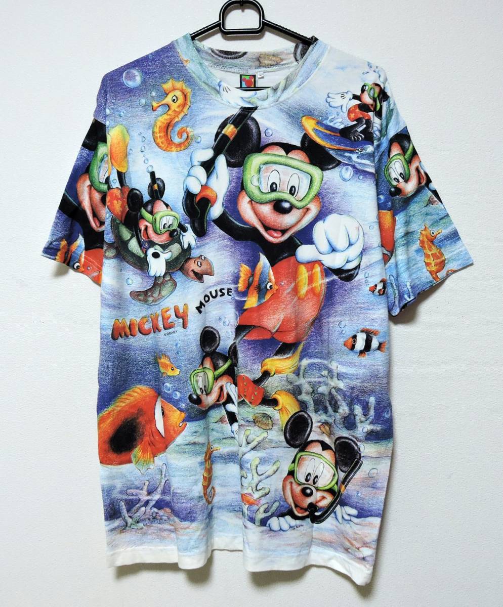 90s DISNEY ミッキー ディズニー　Tシャツ オールド　古着 アメカジ キャラ　総柄_画像1