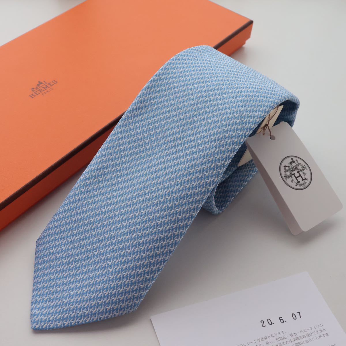 未使用 HERMES ネクタイ 水色 エルメス 箱付き|PayPayフリマ