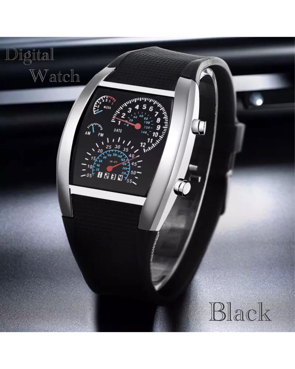 腕時計 デジタル腕時計 時計 LED スポーツ時計 ゴムベルト ウォッチ デジタルウォッチ カレンダー 日付表示 スピードメーター
