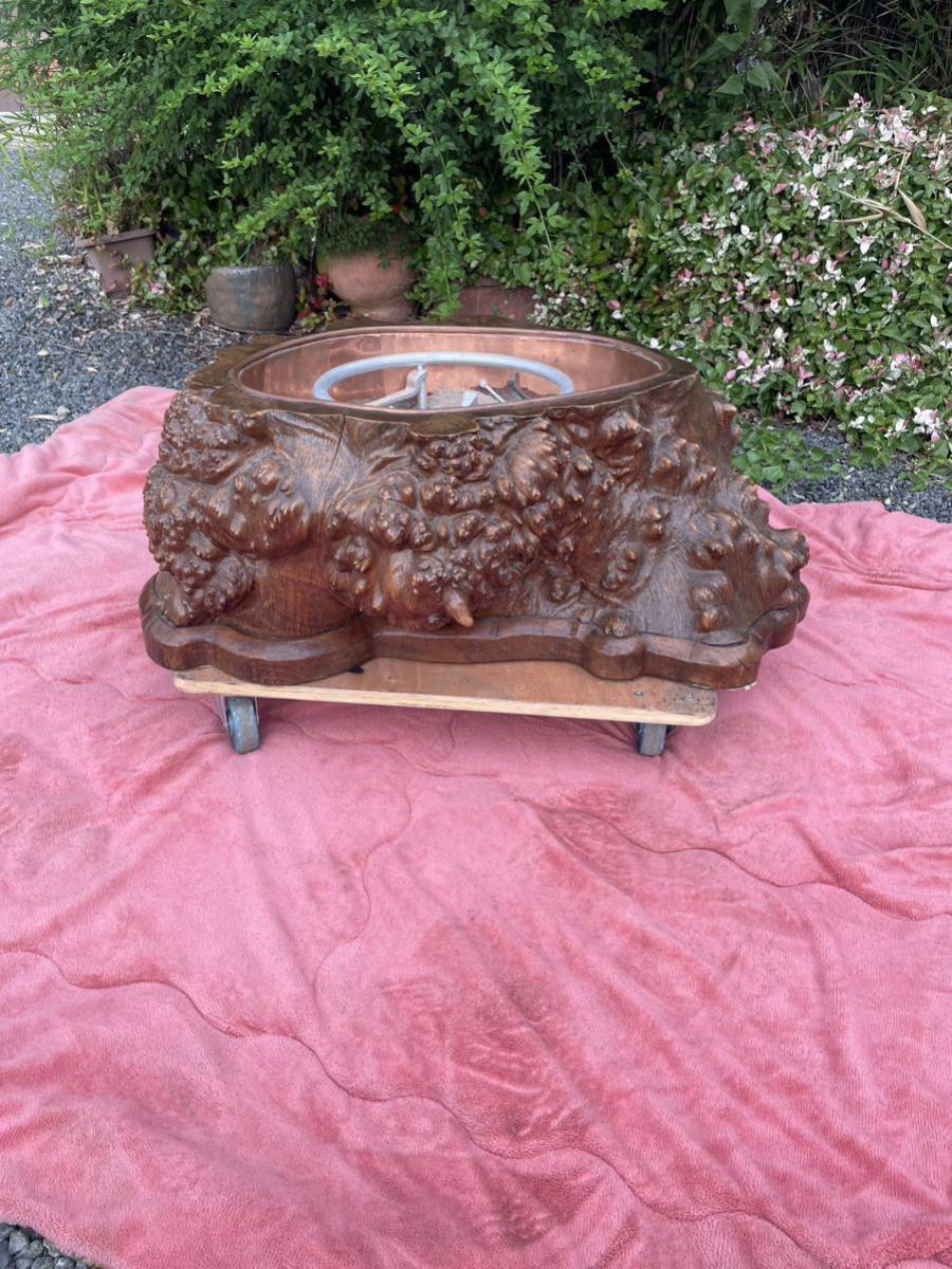希少　高級　火鉢　天然木　瘤　コブ　火鉢　銅板　時代物　古美術　古道具 一点物　現状売り切り