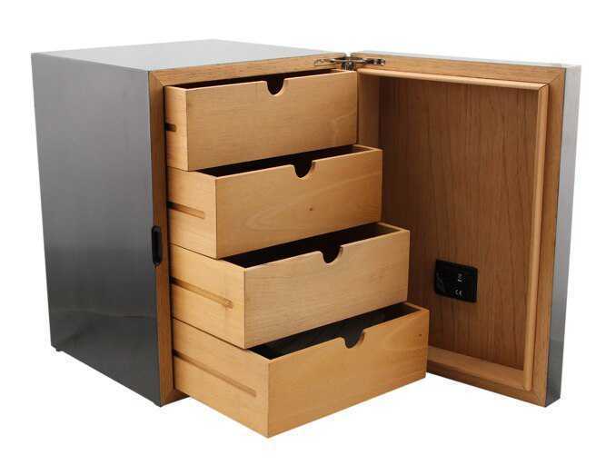 koi-ba high class 4 drawer height lustre finishing wooden classcial behike leaf volume hyumi doll storage box w/ hygrometer humidifier 