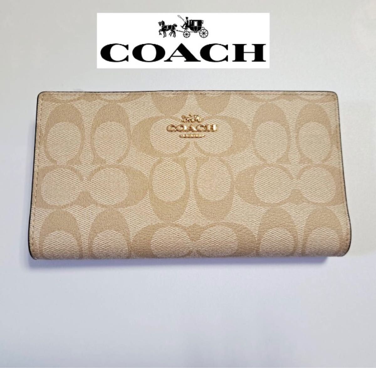 【鑑定済】coach コーチ 長財布 ライトカーキ 未使用 CO-029