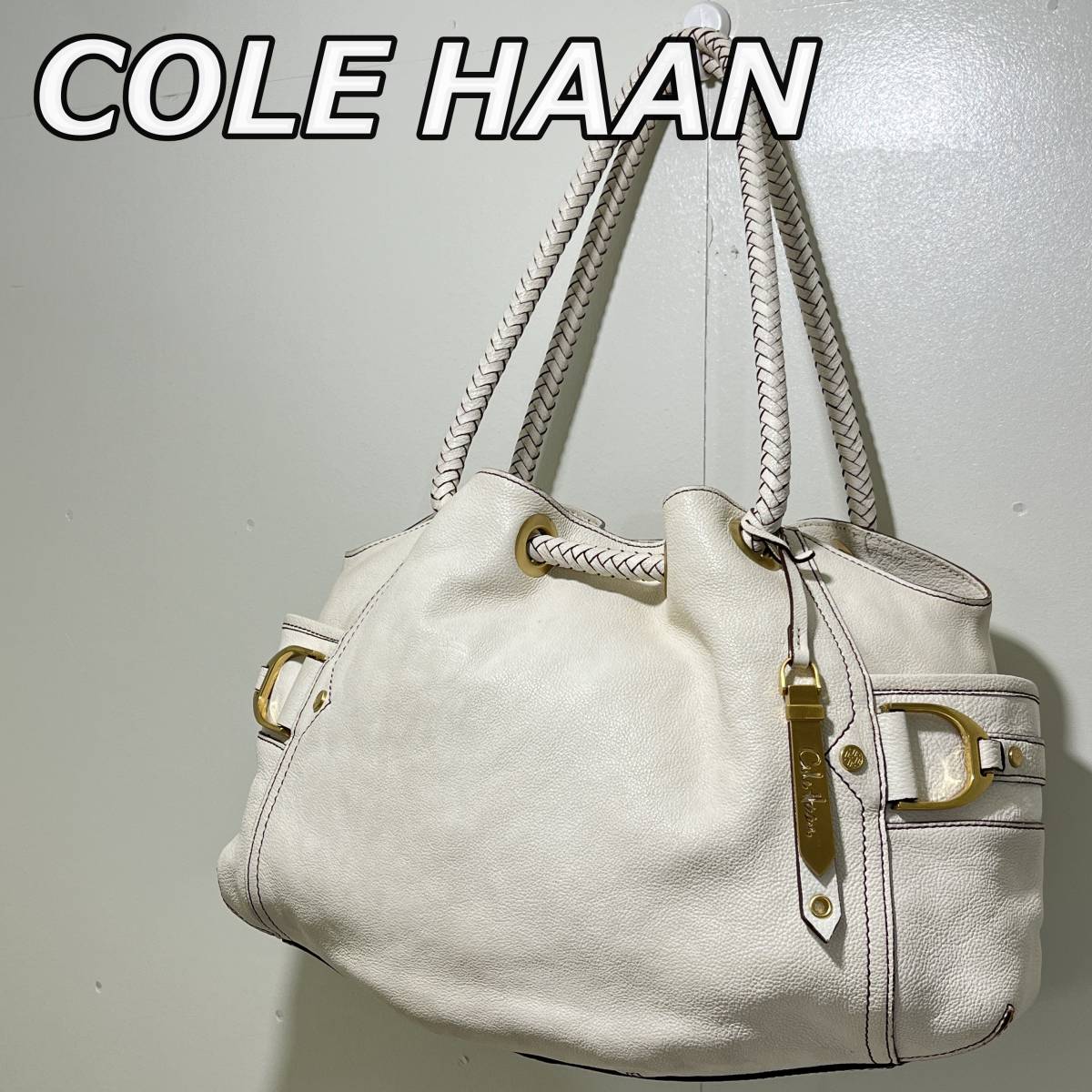 【COLE HAAN】コールハーン 台形型 レザー ハンドバッグ ワンショルダー 手持ち 肩掛け かばん 本革 白 ホワイト