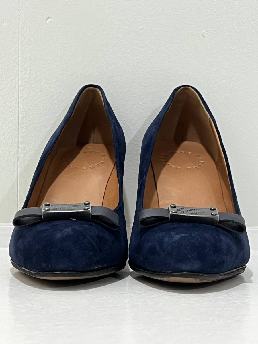 size:36【MARC by MARC JACOBS】マークジェイコブス スエードレザー ヒール パンプス リボンデザイン 紺色 ネイビー