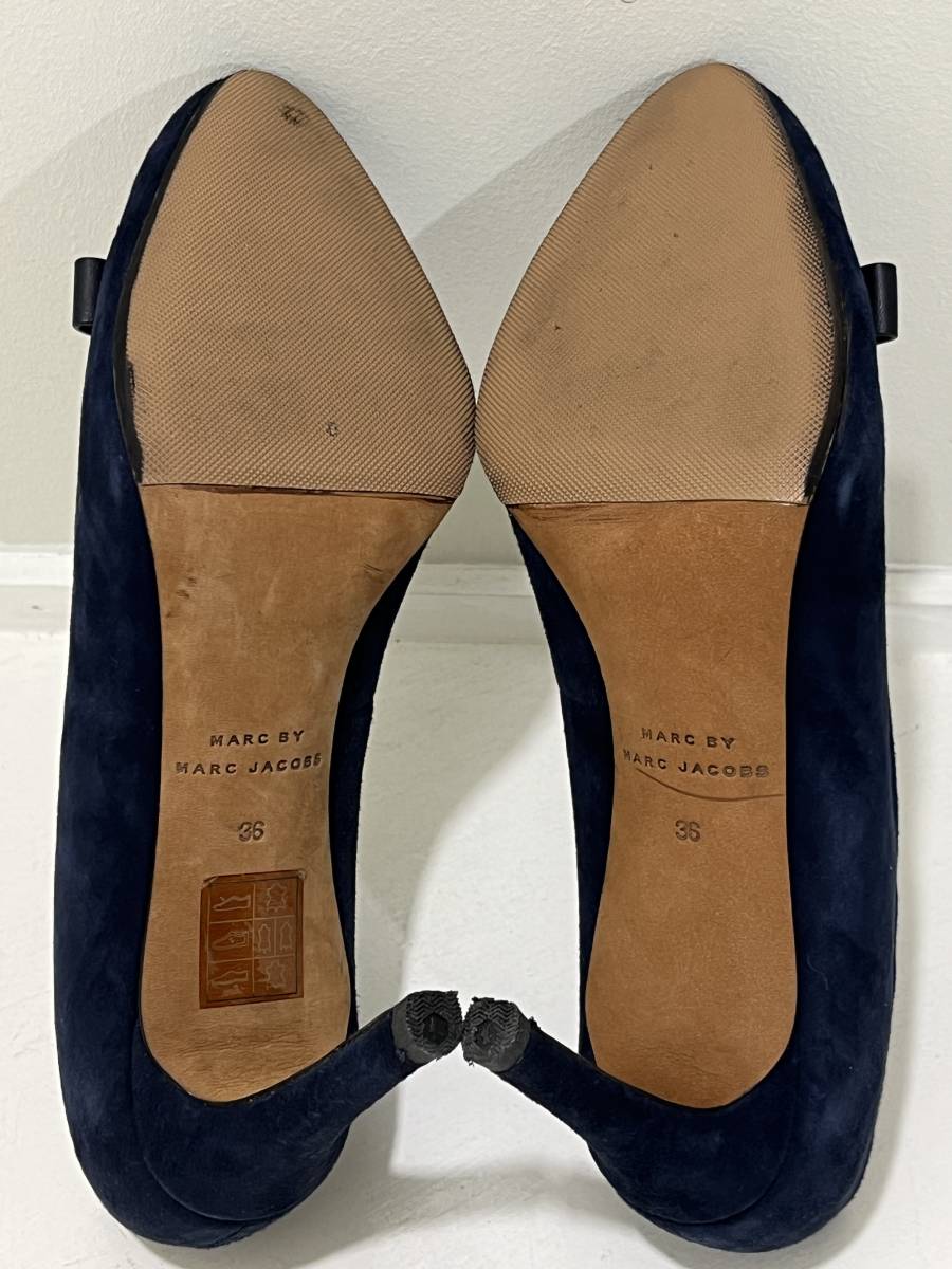 size:36【MARC by MARC JACOBS】マークジェイコブス スエードレザー ヒール パンプス リボンデザイン 紺色 ネイビー